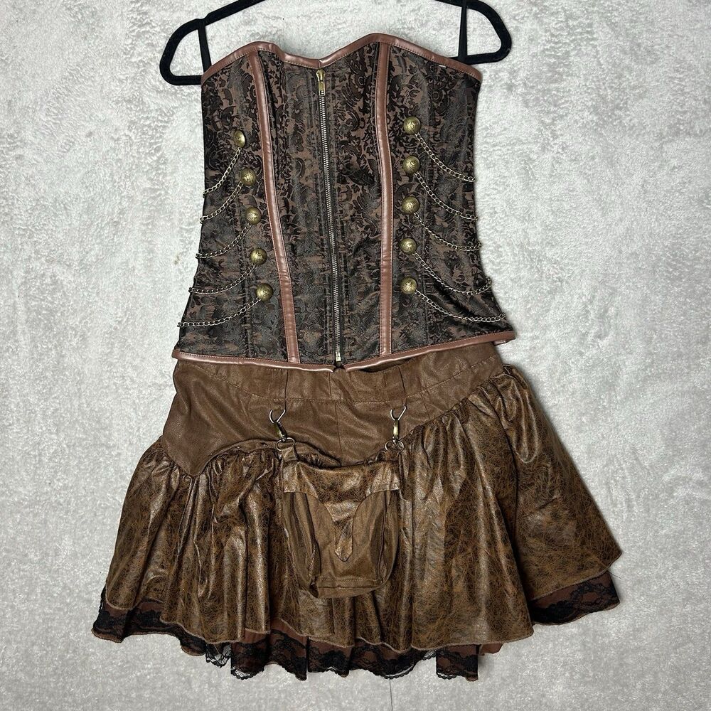 Steampunk Spirit Halloween Cosplay, Corset And Skirt Set Size Large Brown ￼